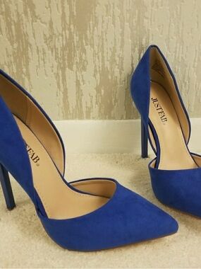 Justeab Monika Faux Suede Blue Heels Stiletto 5.5
